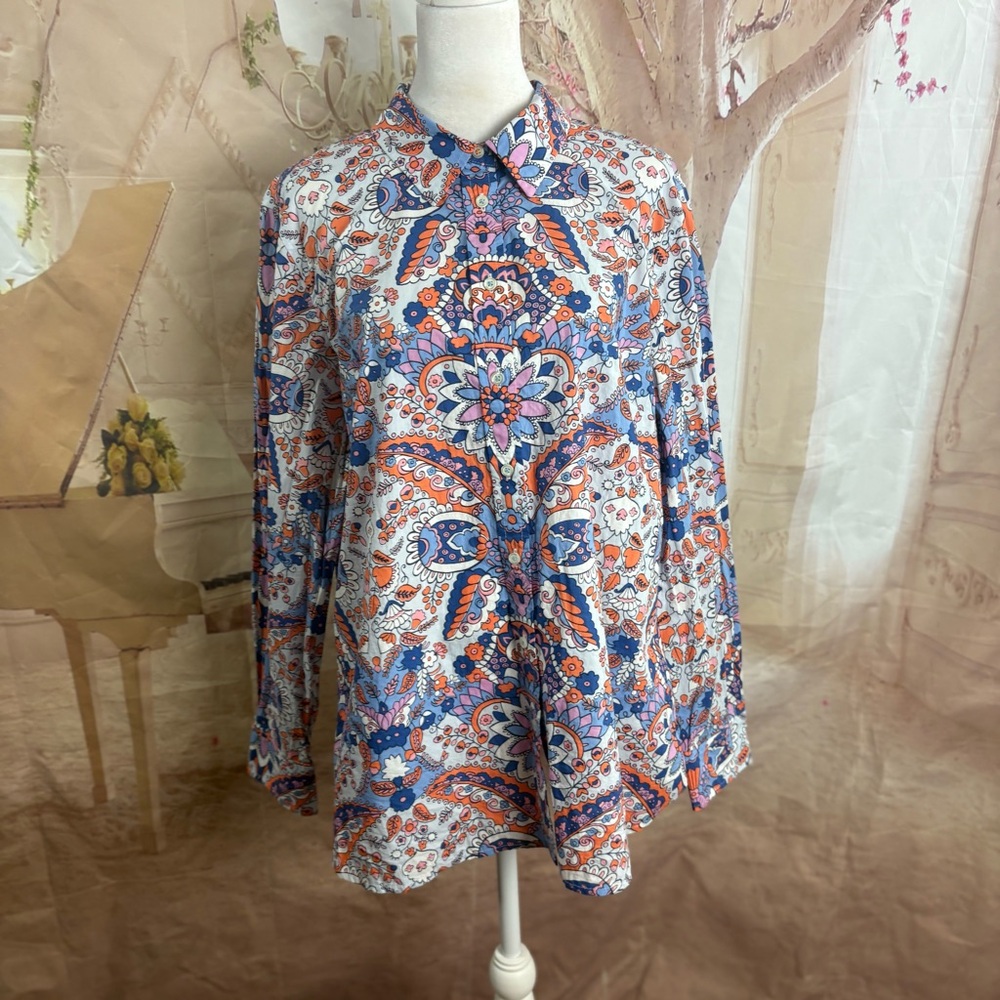 NEW Talbots Floral Paisley Button-Down Blouse in Lavender Multi - Picture 2 of 11